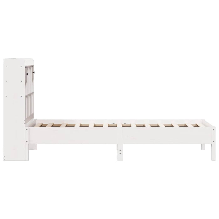 Pat cu bibliotecă fără saltea, alb, 75x190 cm, lemn masiv pin - WALTI WALTI