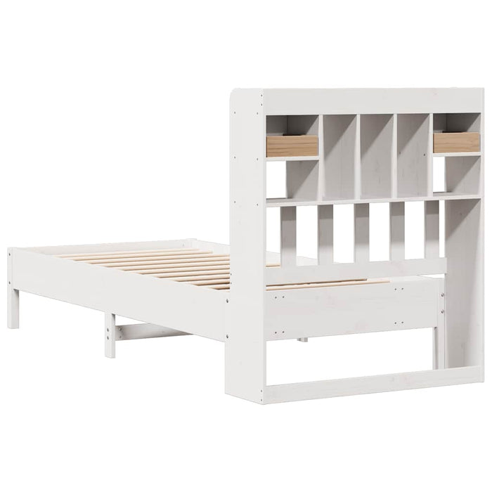 Pat cu bibliotecă fără saltea, alb, 75x190 cm, lemn masiv pin - WALTI WALTI