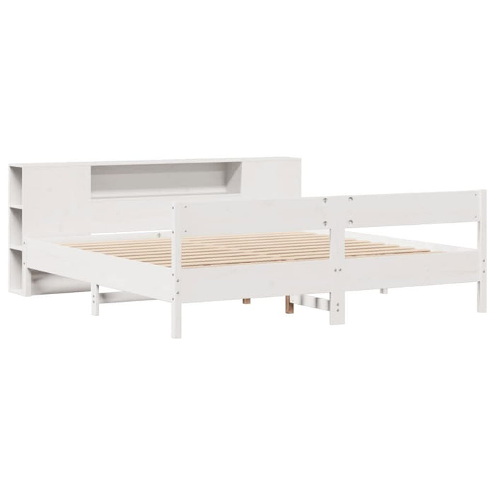 Pat cu bibliotecă fără saltea, alb, 200x200 cm, lemn masiv pin - WALTI WALTI