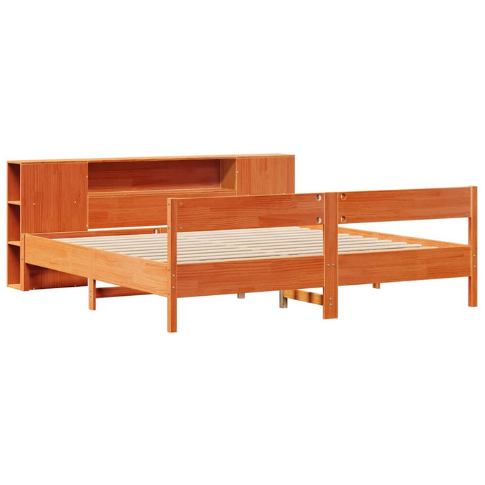 Pat cu bibliotecă fără saltea maro 200x200 cm lemn masiv de pin - WALTI WALTI
