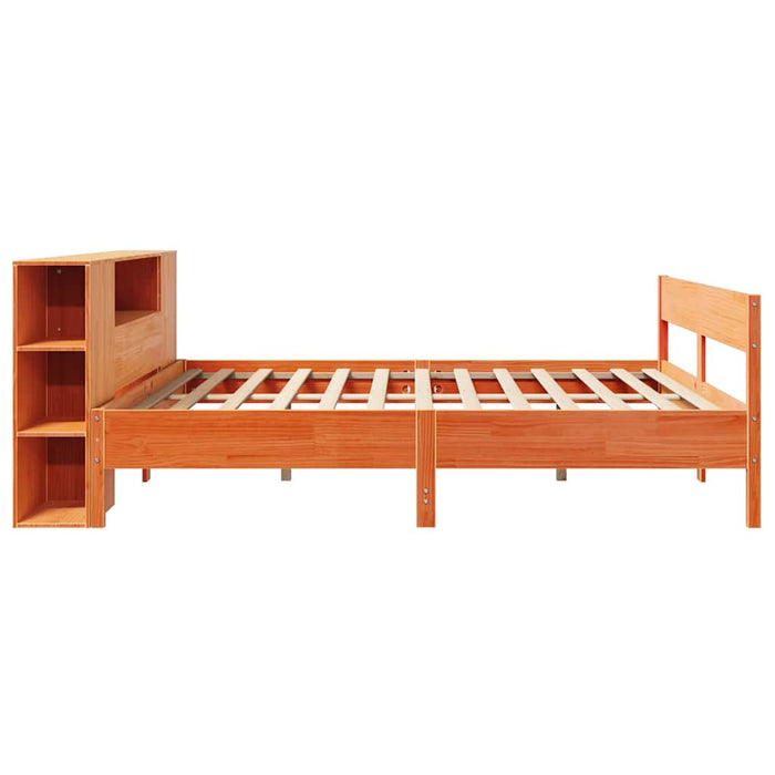 Pat cu bibliotecă fără saltea maro 200x200 cm lemn masiv de pin - WALTI WALTI