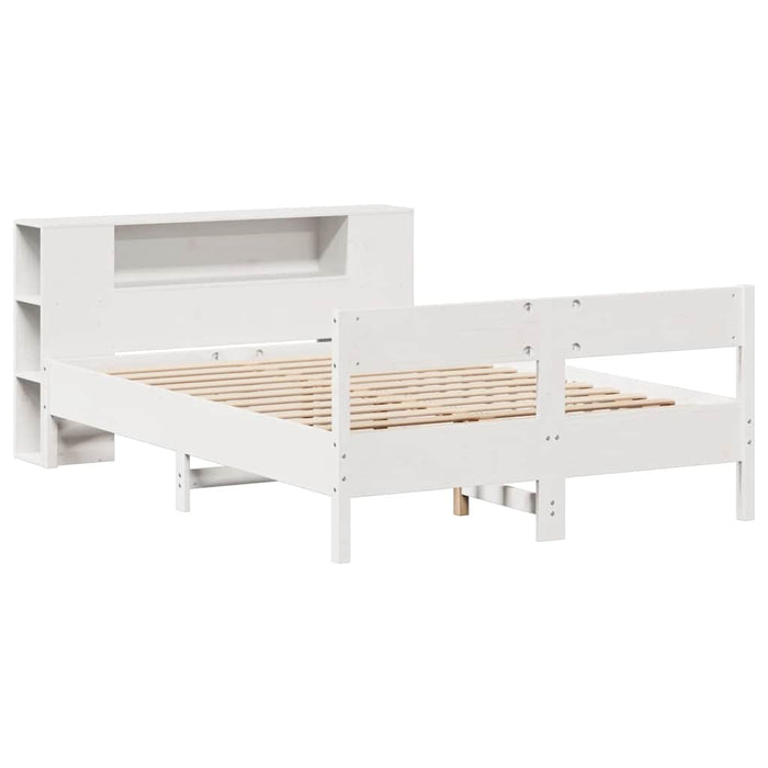 Pat cu bibliotecă fără saltea, alb, 160x200 cm, lemn masiv pin - WALTI WALTI