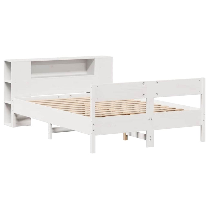 Pat cu bibliotecă fără saltea, alb, 150x200 cm, lemn masiv pin - WALTI WALTI