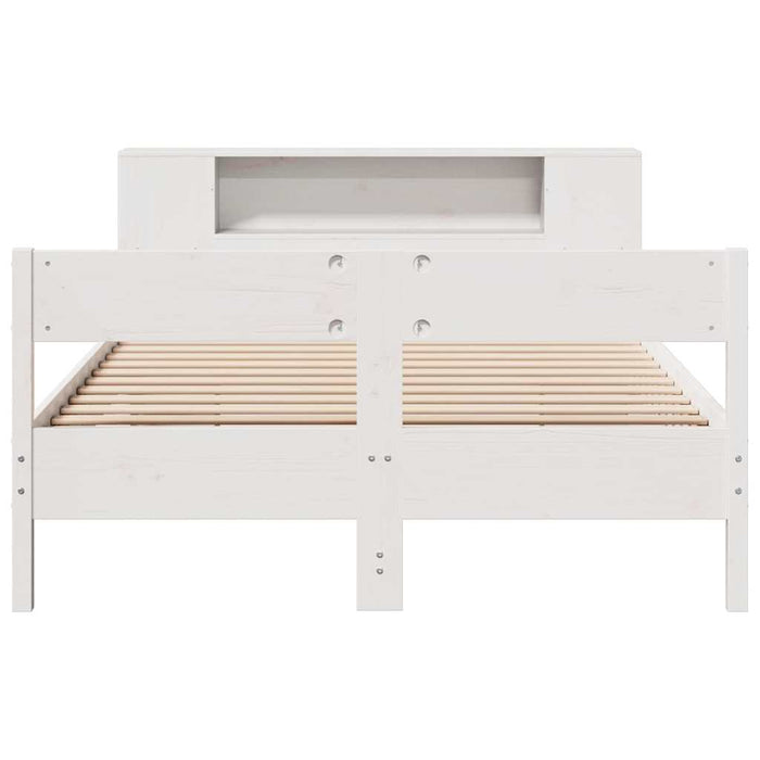 Pat cu bibliotecă fără saltea, alb, 150x200 cm, lemn masiv pin - WALTI WALTI