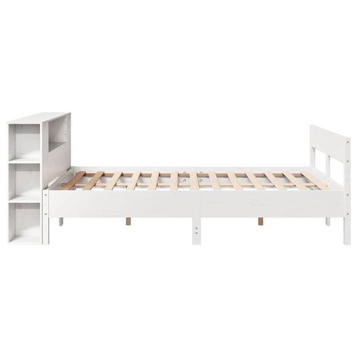 Pat cu bibliotecă fără saltea, alb, 150x200 cm, lemn masiv pin - WALTI WALTI