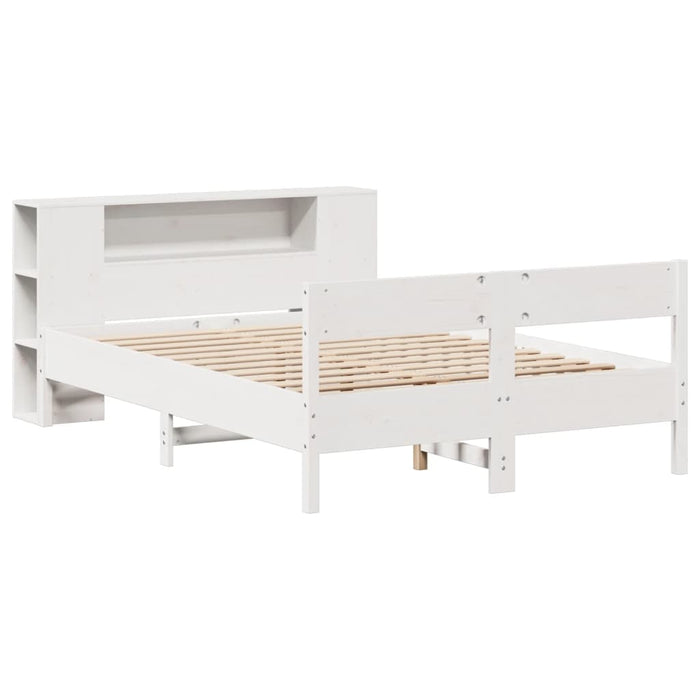 Pat cu bibliotecă fără saltea, alb, 140x190 cm, lemn masiv pin - WALTI WALTI