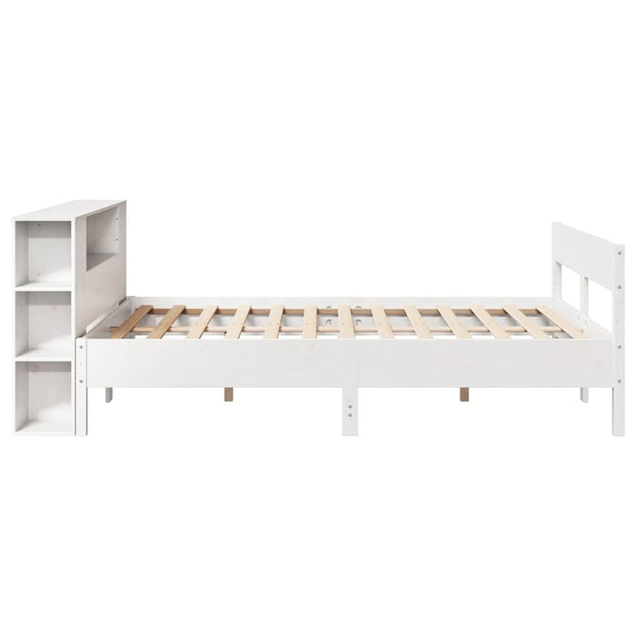Pat cu bibliotecă fără saltea, alb, 140x190 cm, lemn masiv pin - WALTI WALTI