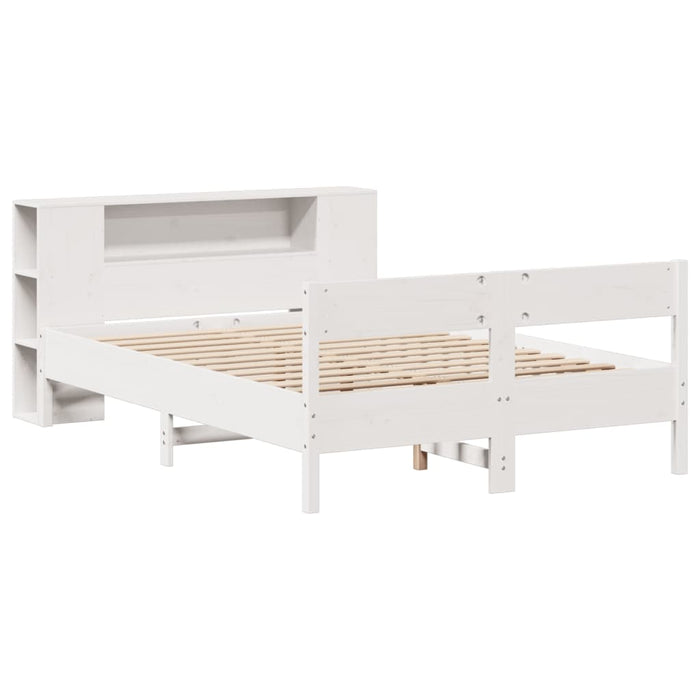 Pat cu bibliotecă fără saltea, alb, 120x190 cm, lemn masiv pin - WALTI WALTI