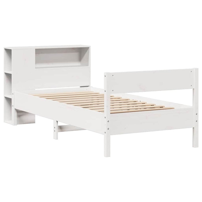 Pat cu bibliotecă fără saltea, alb, 75x190 cm, lemn masiv pin - WALTI WALTI
