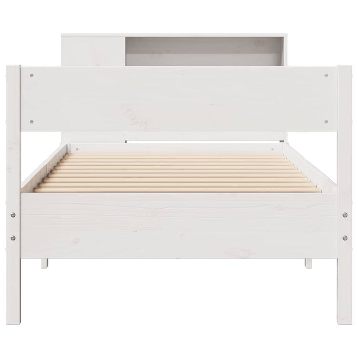Pat cu bibliotecă fără saltea, alb, 75x190 cm, lemn masiv pin - WALTI WALTI