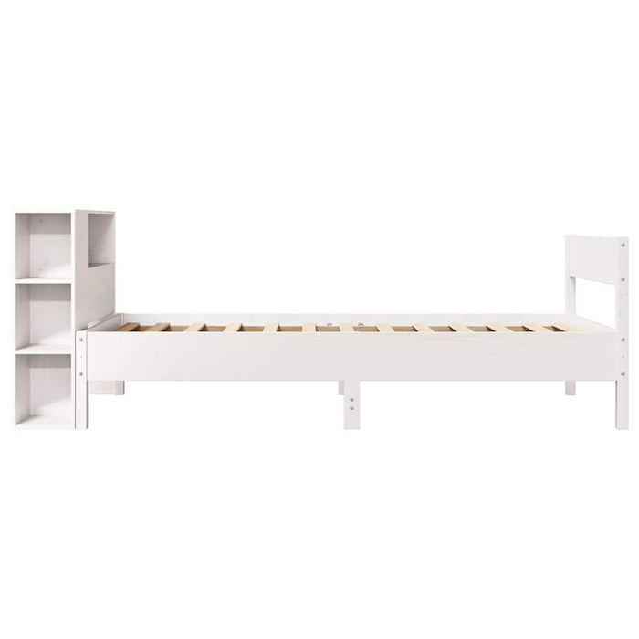 Pat cu bibliotecă fără saltea, alb, 75x190 cm, lemn masiv pin - WALTI WALTI