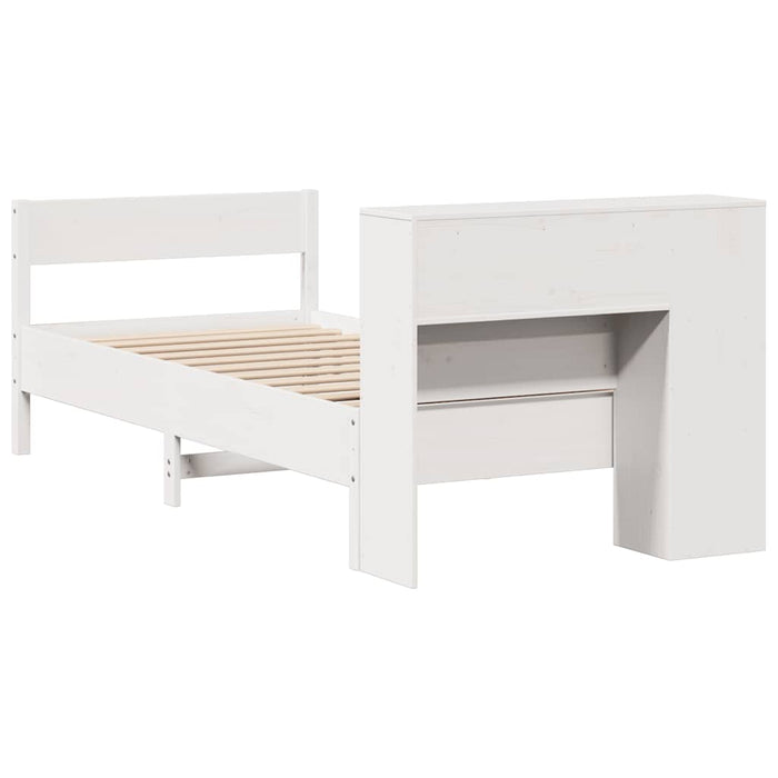 Pat cu bibliotecă fără saltea, alb, 75x190 cm, lemn masiv pin - WALTI WALTI