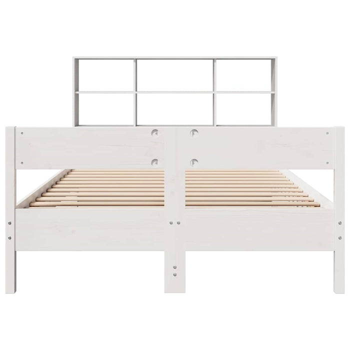 Pat cu bibliotecă fără saltea, alb, 160x200 cm, lemn masiv pin - WALTI WALTI