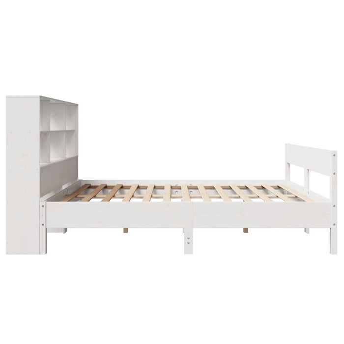 Pat cu bibliotecă fără saltea, alb, 160x200 cm, lemn masiv pin - WALTI WALTI
