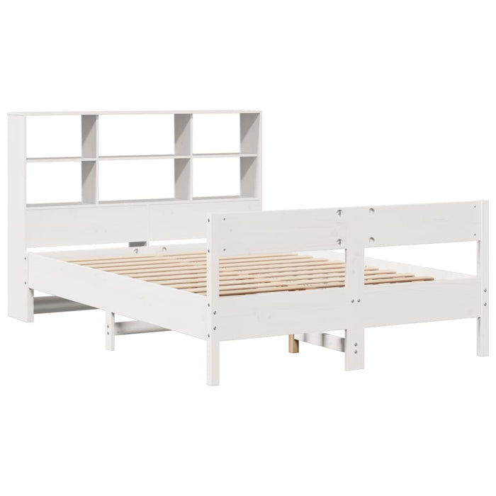 Pat cu bibliotecă fără saltea, alb, 140x190 cm, lemn masiv pin WALTI