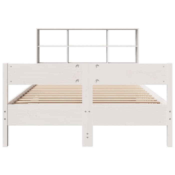 Pat cu bibliotecă fără saltea, alb, 140x190 cm, lemn masiv pin WALTI