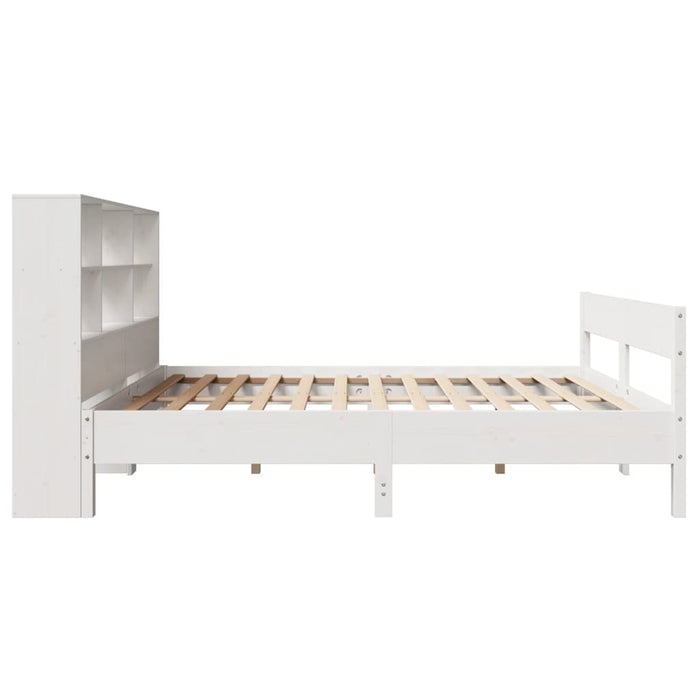 Pat cu bibliotecă fără saltea, alb, 140x190 cm, lemn masiv pin WALTI