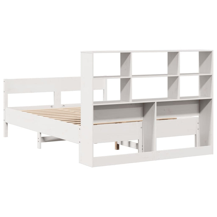 Pat cu bibliotecă fără saltea, alb, 140x190 cm, lemn masiv pin WALTI