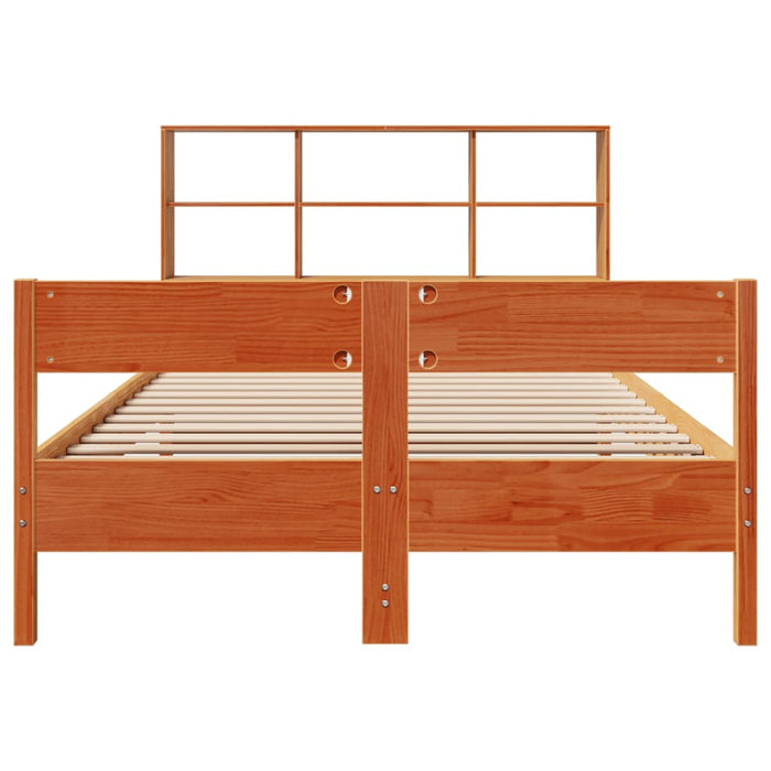 Pat cu bibliotecă fără saltea maro 140x190 cm lemn masiv de pin - WALTI WALTI