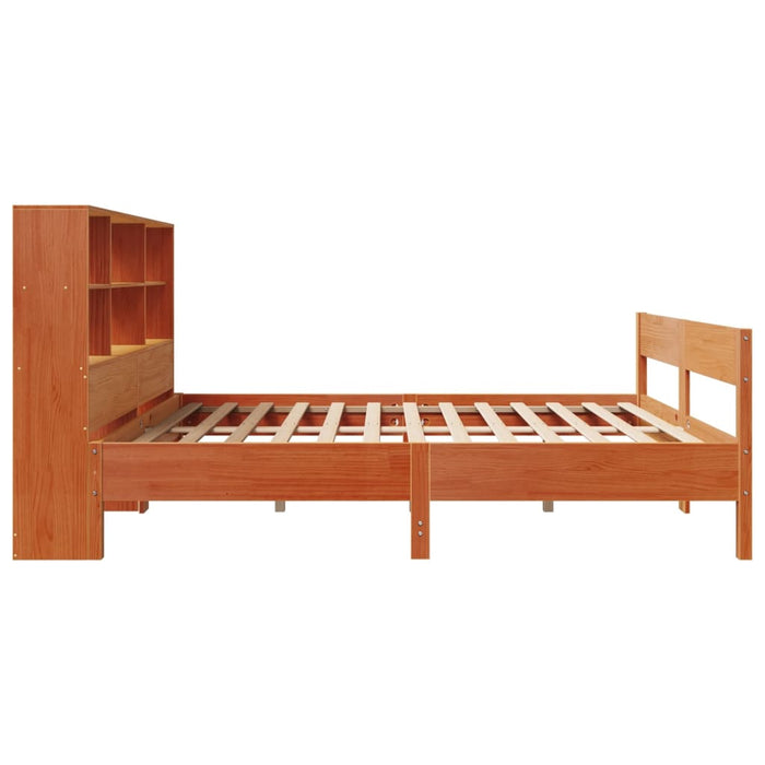 Pat cu bibliotecă fără saltea maro 140x190 cm lemn masiv de pin - WALTI WALTI
