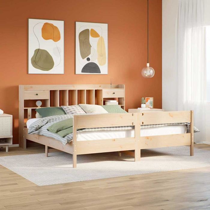Pat cu bibliotecă fără saltea, 180x200 cm, lemn masiv de pin - WALTI WALTI