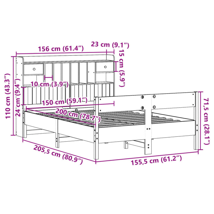 Pat cu bibliotecă fără saltea maro 150x200 cm lemn masiv de pin - WALTI WALTI