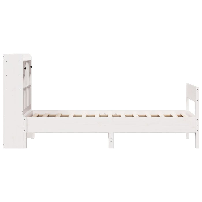 Pat cu bibliotecă fără saltea, alb, 90x200 cm, lemn masiv pin - WALTI WALTI
