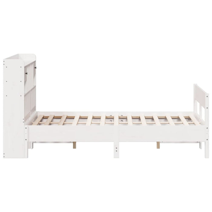Pat cu bibliotecă fără saltea, alb, 140x190 cm, lemn masiv pin - WALTI WALTI