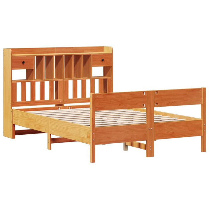 Pat cu bibliotecă fără saltea maro 135x190 cm lemn masiv de pin - WALTI WALTI