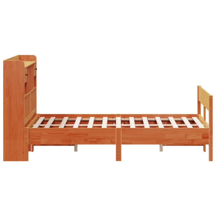 Pat cu bibliotecă fără saltea maro 135x190 cm lemn masiv de pin - WALTI WALTI