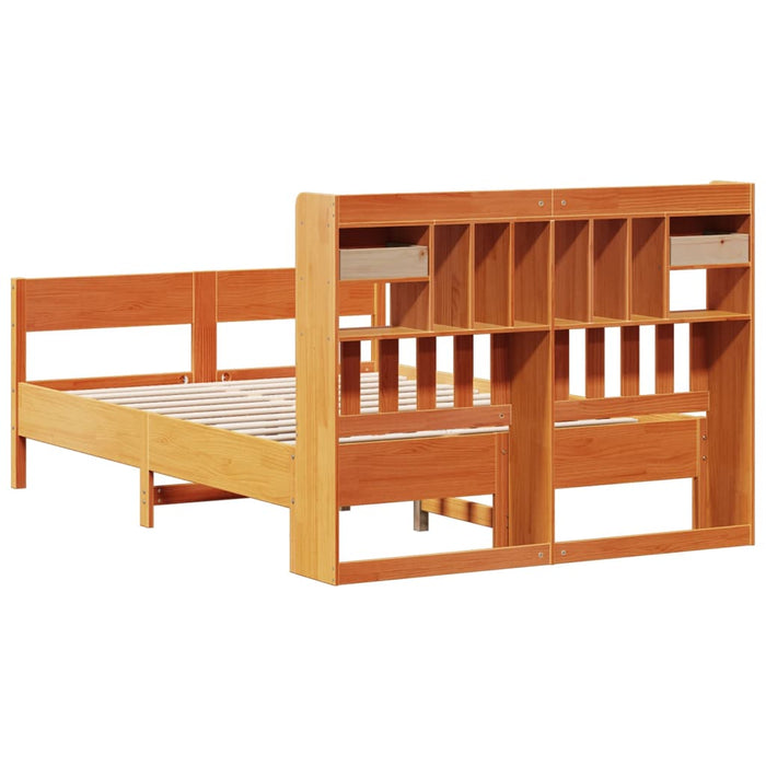 Pat cu bibliotecă fără saltea maro 135x190 cm lemn masiv de pin - WALTI WALTI