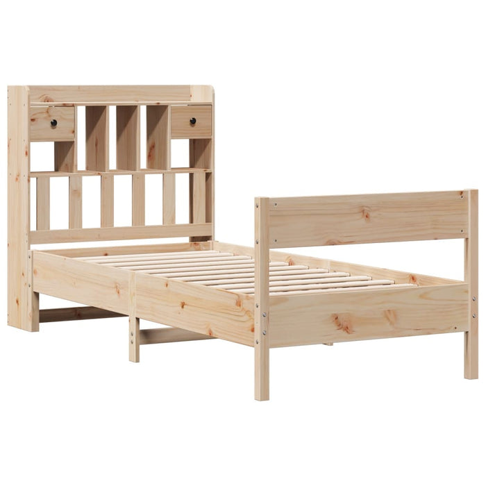 Pat cu bibliotecă fără saltea, 75x190 cm, lemn masiv de pin WALTI