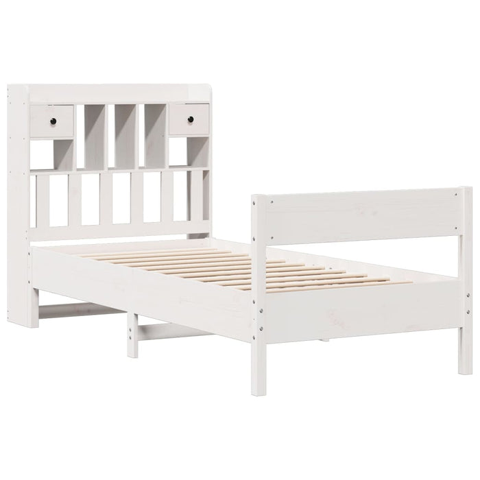 Pat cu bibliotecă fără saltea, alb, 75x190 cm, lemn masiv pin WALTI