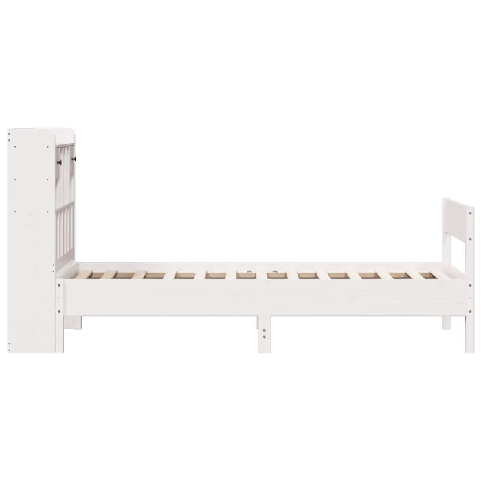 Pat cu bibliotecă fără saltea, alb, 75x190 cm, lemn masiv pin WALTI
