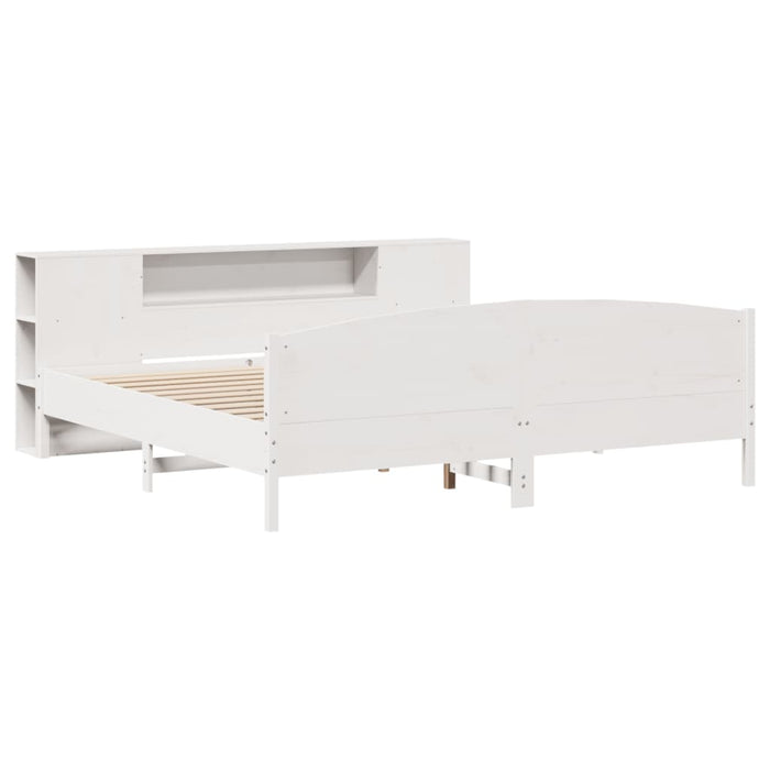 Pat cu bibliotecă fără saltea, alb, 200x200 cm, lemn masiv pin - WALTI WALTI
