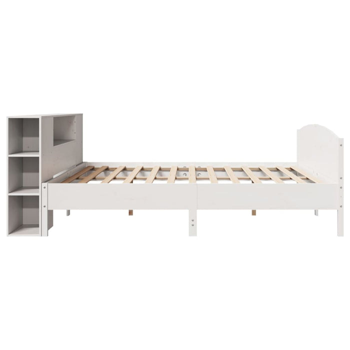 Pat cu bibliotecă fără saltea, alb, 200x200 cm, lemn masiv pin - WALTI WALTI