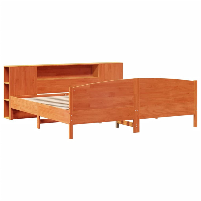 Pat cu bibliotecă fără saltea maro 200x200 cm lemn masiv de pin - WALTI WALTI