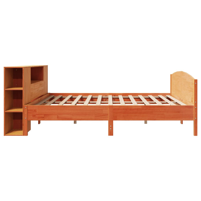 Pat cu bibliotecă fără saltea maro 200x200 cm lemn masiv de pin - WALTI WALTI