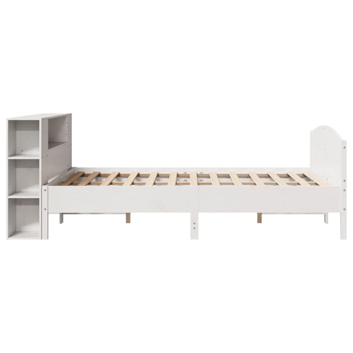 Pat cu bibliotecă fără saltea, alb, 160x200 cm, lemn masiv pin - WALTI WALTI