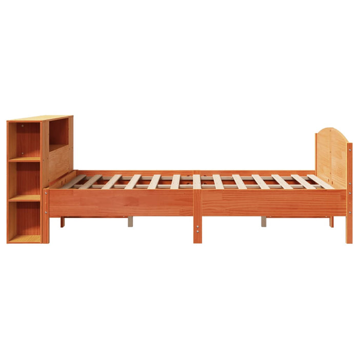 Pat cu bibliotecă fără saltea maro 160x200 cm lemn masiv de pin - WALTI WALTI