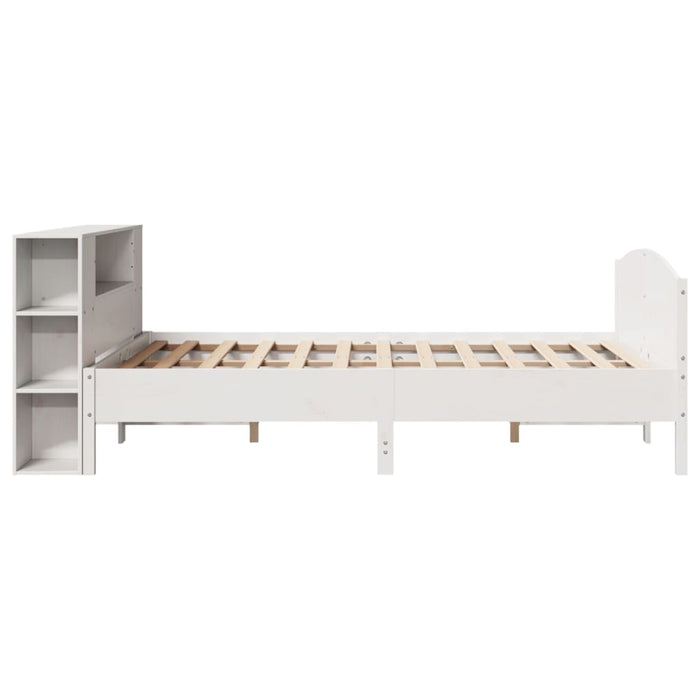 Pat cu bibliotecă fără saltea, alb, 140x200 cm, lemn masiv pin - WALTI WALTI