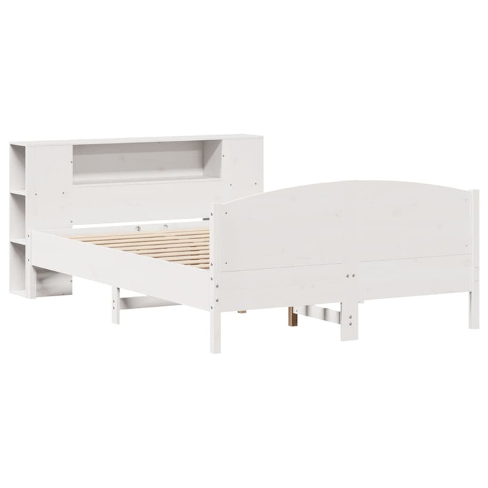 Pat cu bibliotecă fără saltea, alb, 140x190 cm, lemn masiv pin - WALTI WALTI
