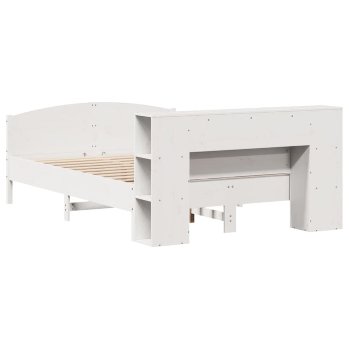 Pat cu bibliotecă fără saltea, alb, 140x190 cm, lemn masiv pin - WALTI WALTI