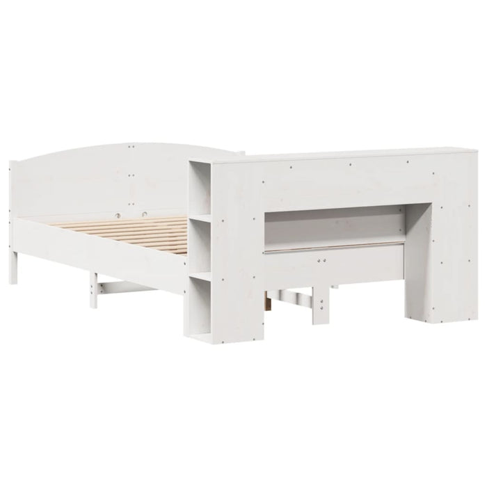 Pat cu bibliotecă fără saltea, alb, 135x190 cm, lemn masiv pin - WALTI WALTI