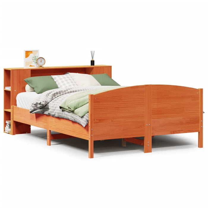 Pat cu bibliotecă fără saltea maro 135x190 cm lemn masiv de pin - WALTI WALTI