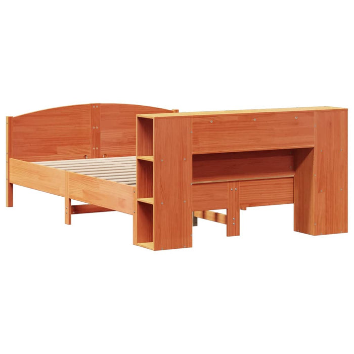 Pat cu bibliotecă fără saltea maro 135x190 cm lemn masiv de pin - WALTI WALTI