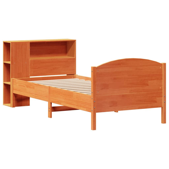 Pat cu bibliotecă fără saltea, maro, 100x200 cm, lemn masiv pin - WALTI WALTI