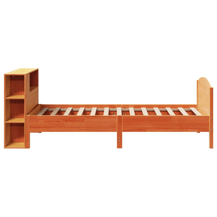 Pat cu bibliotecă fără saltea, maro, 100x200 cm, lemn masiv pin - WALTI WALTI