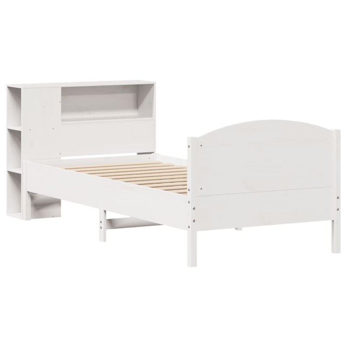 Pat cu bibliotecă fără saltea, alb, 75x190 cm, lemn masiv pin - WALTI WALTI