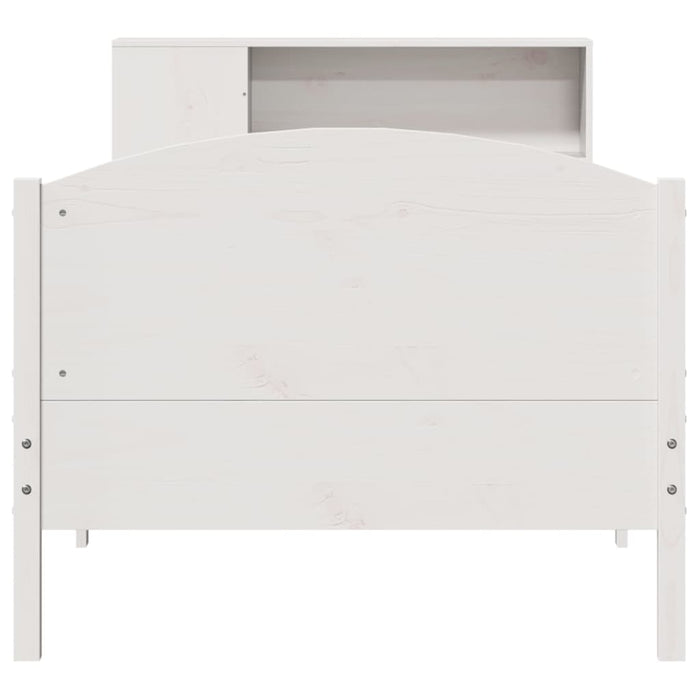 Pat cu bibliotecă fără saltea, alb, 75x190 cm, lemn masiv pin - WALTI WALTI